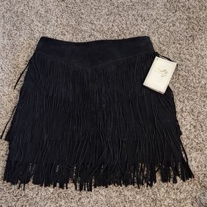 Real Suede Black Fringe Skirt